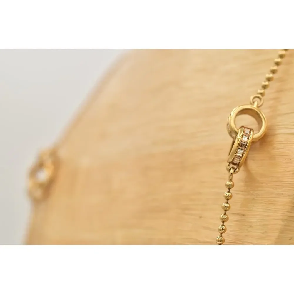 Coach Station Necklace Baguette Crystal Interlocking Logo Ball Chain Gold BinBL